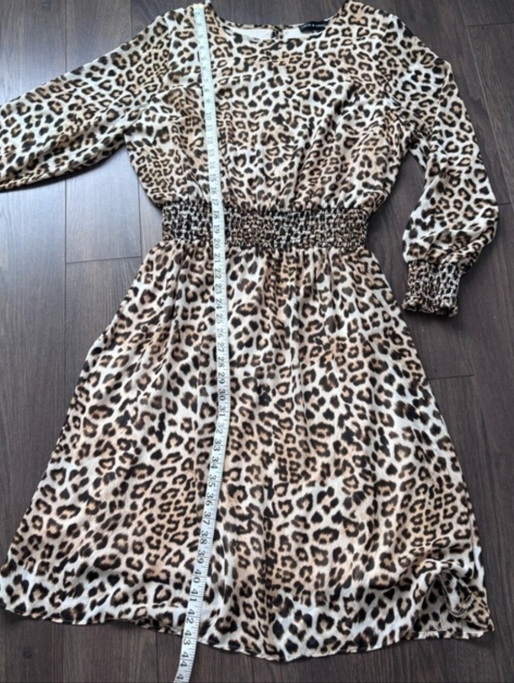 LOVE & LEGEND Leopard Print Smocked Waist Midi Dress Size 1X